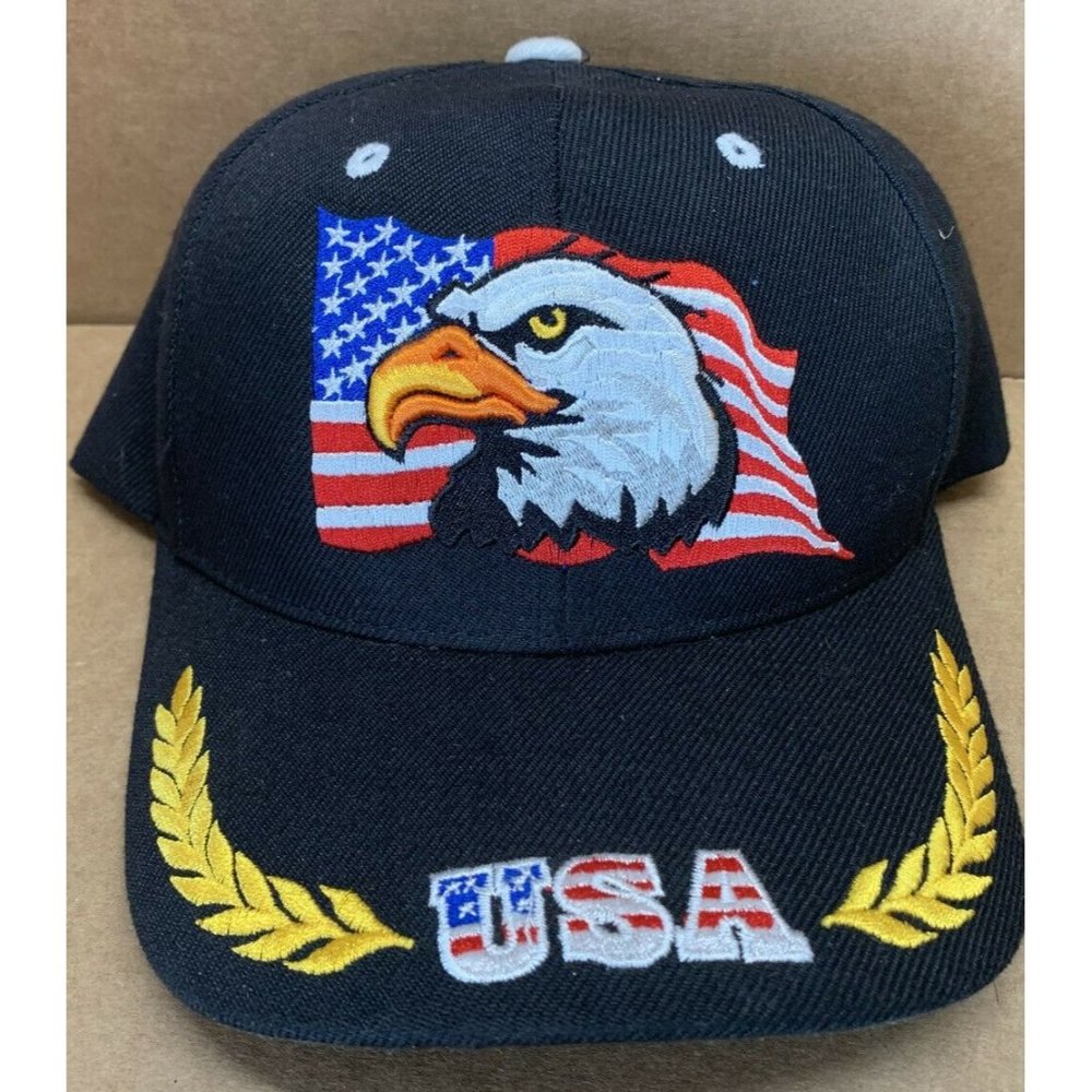 Mens USA Adjustable Baseball Sam’s Cap Hat Bald Eagle American Flag Patriot